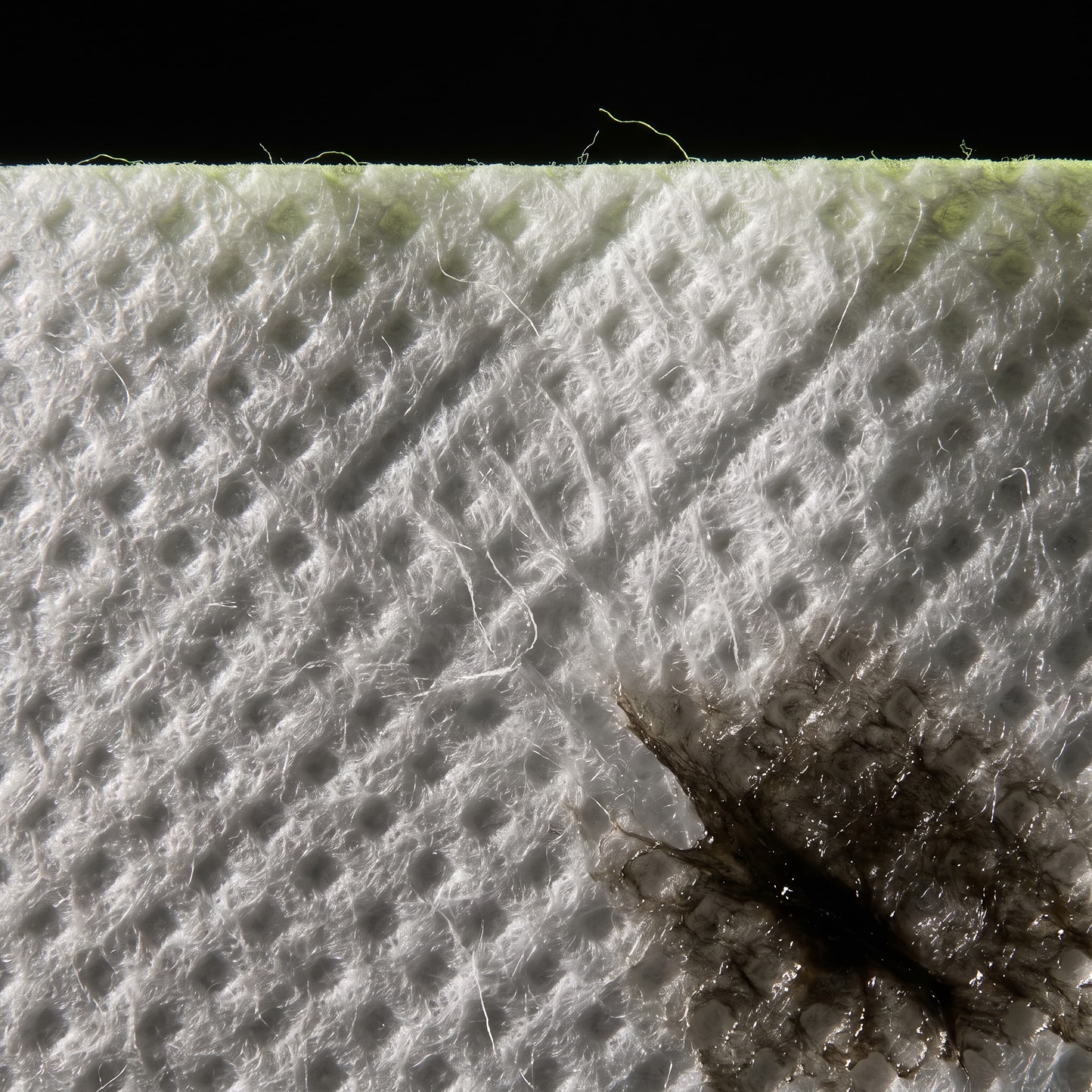 Macro shot of the weave of a Power Wipe with a smear of engine grease